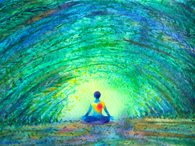 Zeichnung von einem Menschen der meditiert - Aura